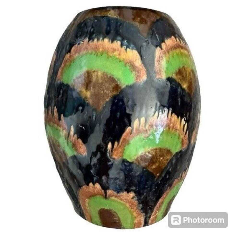 Vintage German Secessionist Earthenware Pottery Vase Arch Pattern